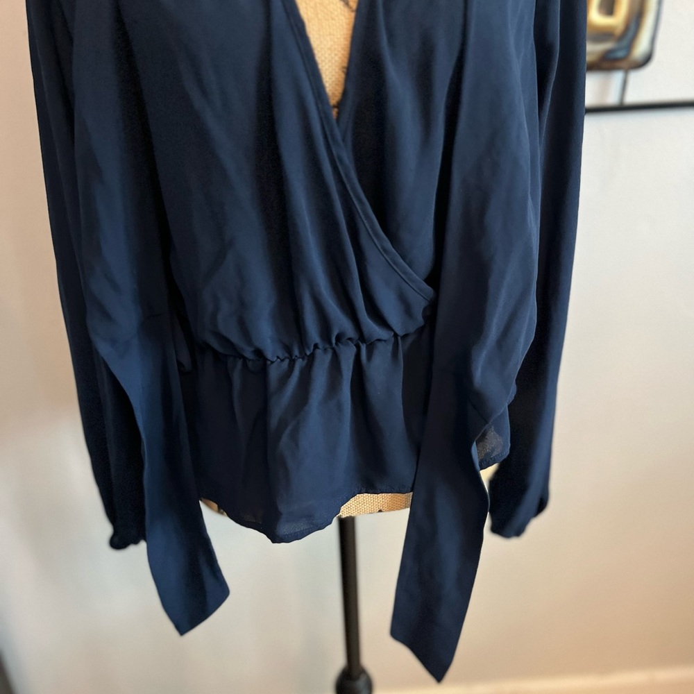 Just Fab front tie Navy Blue Blouse - Picture 3 of 7